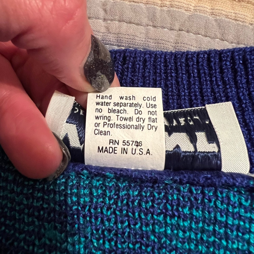 Vivanti VTG‎ Signature V Neck Diamond Sweater Blue Teal Size M Made in the USA - Picture 4 of 7